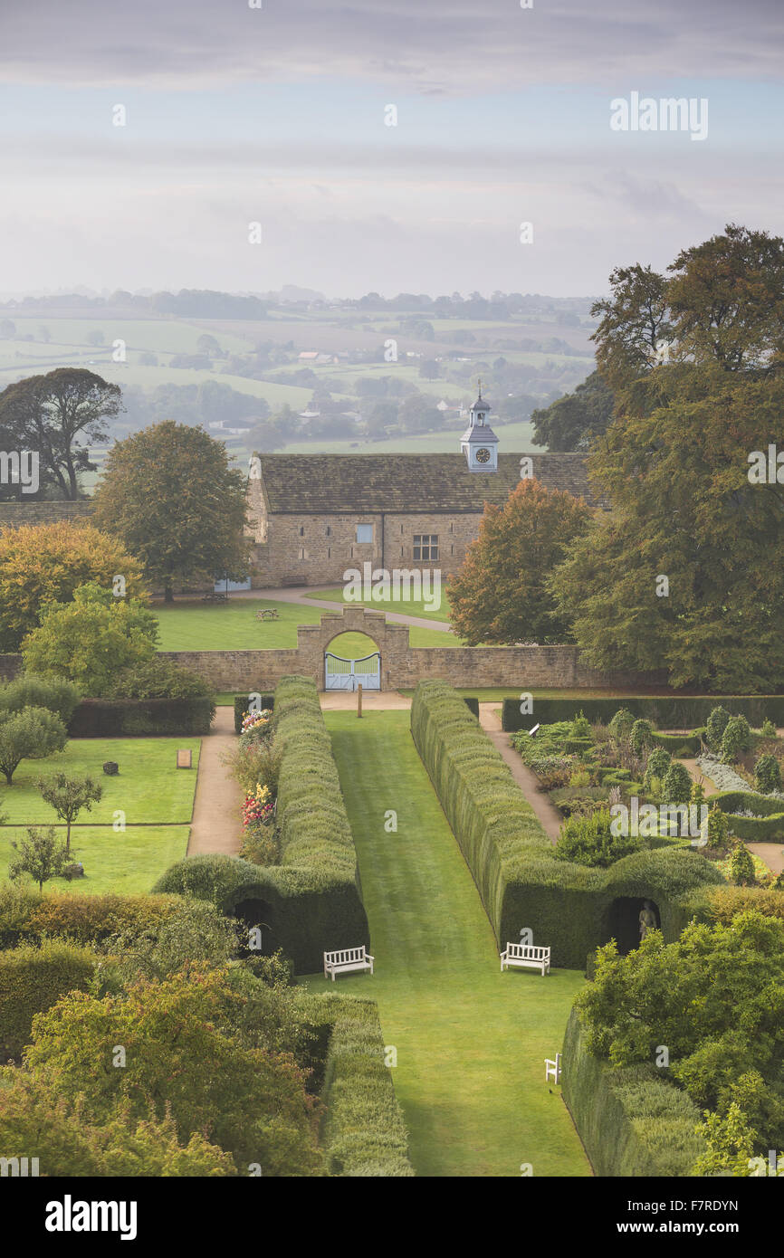 View of the Herb Garden, with the Stableyard beyond, from the rooftops