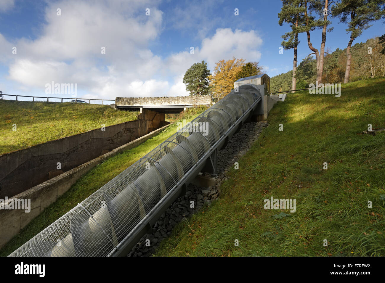 The Archimedes screw hydroelectric turbine at Cragside, Northumberland