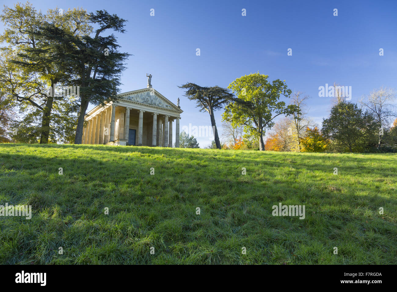 The Temple of Concord and Victory at Stowe, Buckinghamshire. Stowe is a landscaped garden with picture-perfect views, winding paths, lakeside walks and classical temples. Stock Photo