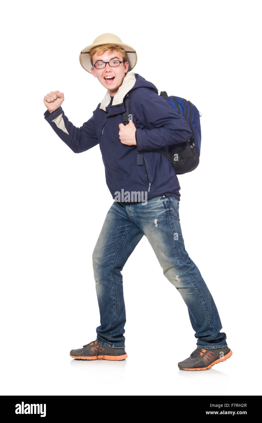 Funny student wearing safari hat Stock Photo - Alamy