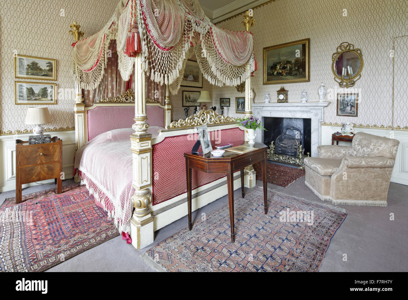 One of the bedrooms at Wimpole Hall, Cambridgeshire. Stock Photo
