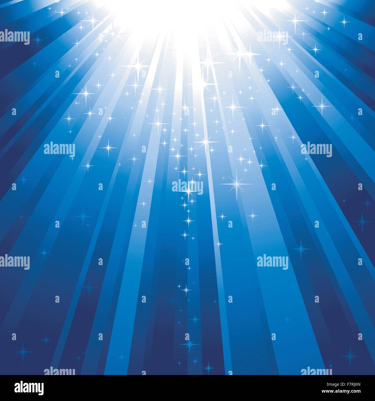 Magic stars descending on beams of light Stock Vector
