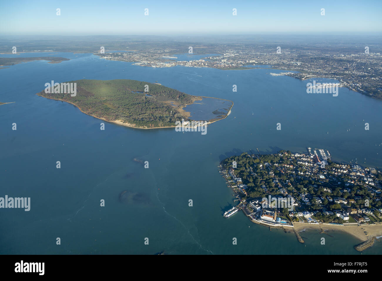 An aerial view of Brownsea Island, Dorset. Brownsea Island sits in the