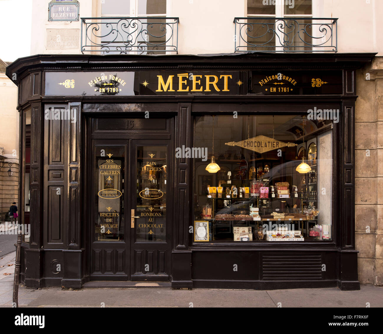A fancy chocolate and pastry shop in the Marais district of Paris, France Stock Photo
