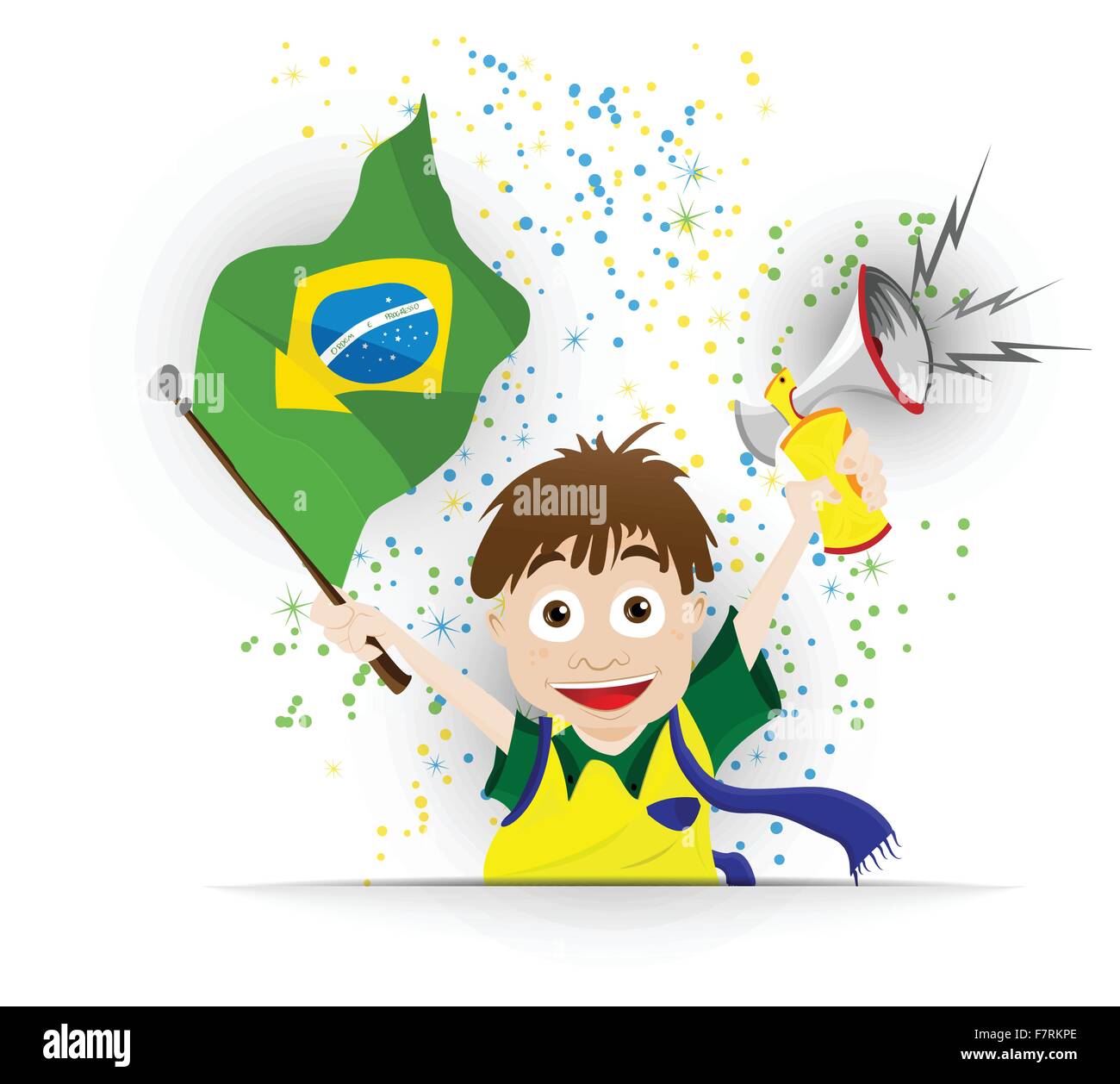 Brazil Sport Fan with Flag and Horn Stock Vector