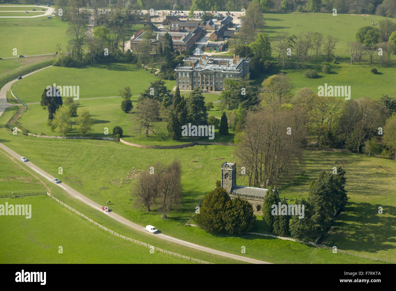 An aerial view of Calke Abbey, Derbyshire. There are beautiful, yet