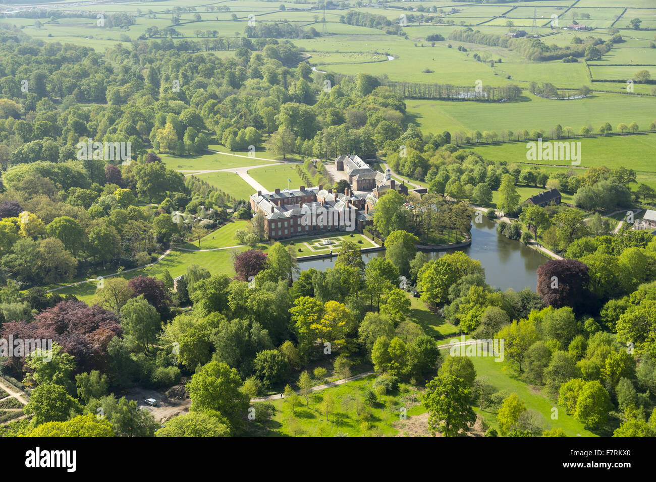 An aerial view of Dunham Massey is the Stamford Military Hospital, Cheshire. Stock Photo