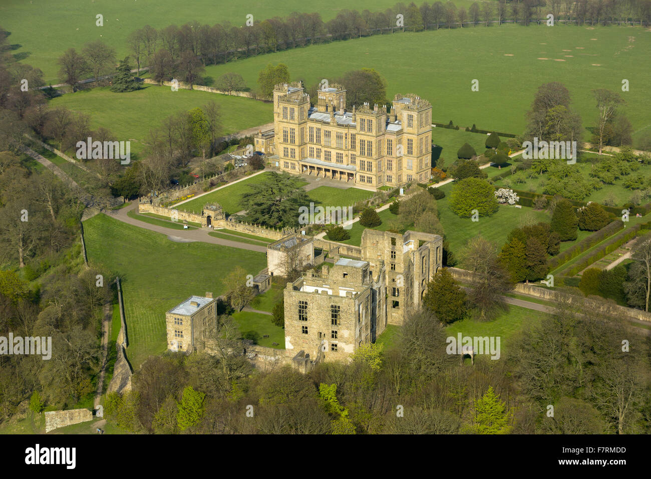 An aerial view of Hardwick Hall, Derbyshire. The Hardwick estate is