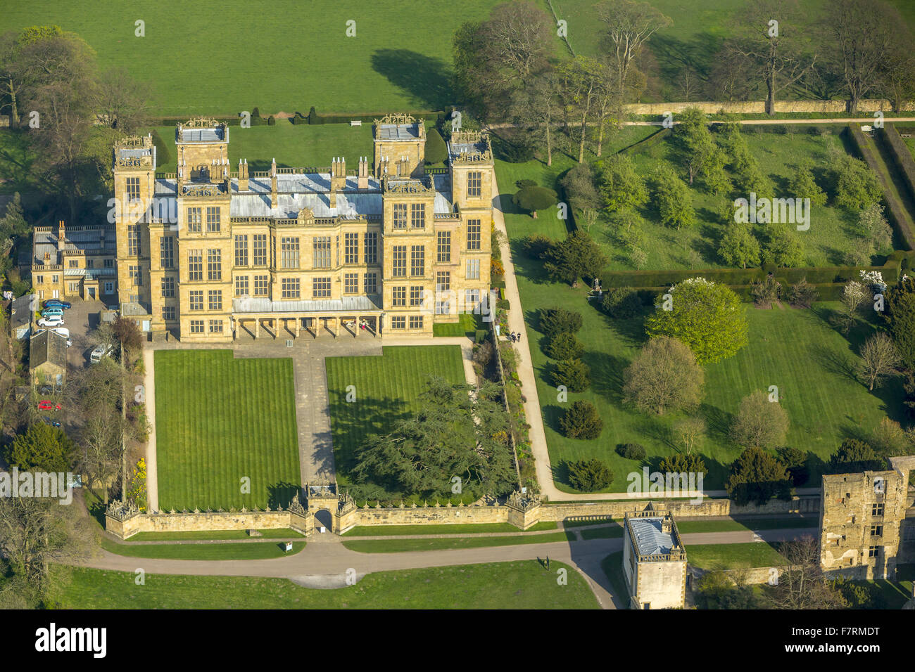 An aerial view of Hardwick Hall, Derbyshire. The Hardwick estate is