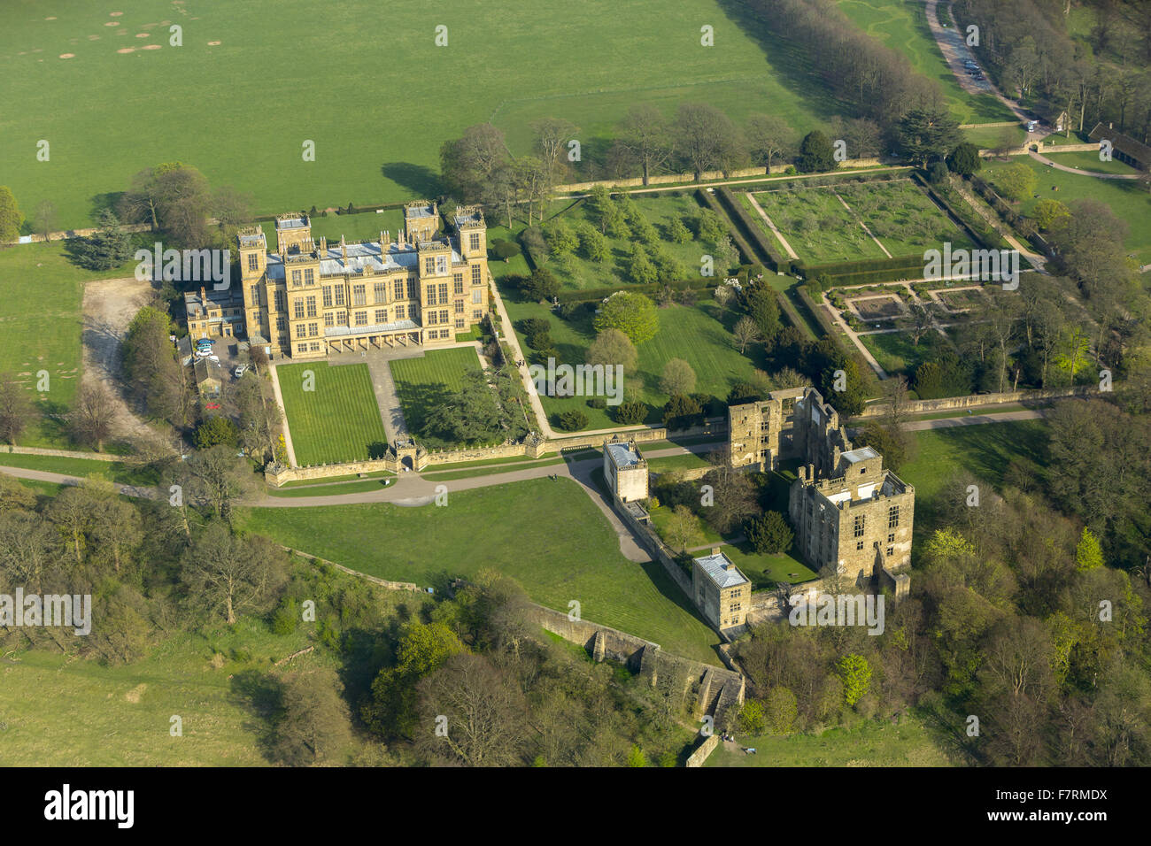 An aerial view of Hardwick Hall, Derbyshire. The Hardwick estate is