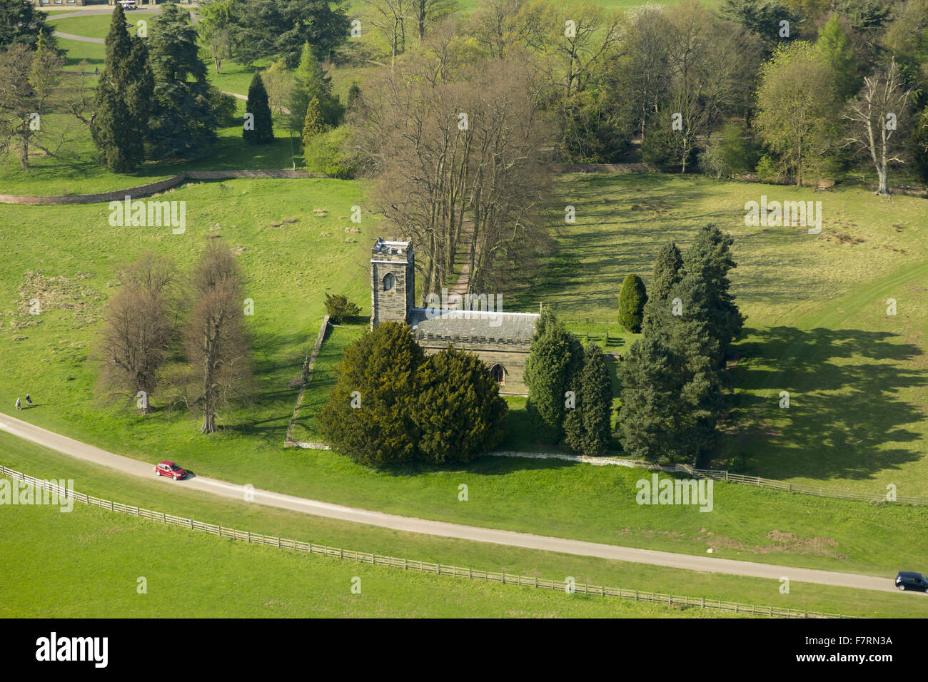 An aerial view of Staunton Harold Church, Leicestershire. Staunton Harold is one of the few churches built between the English Civil War and the Restoration period. Stock Photo