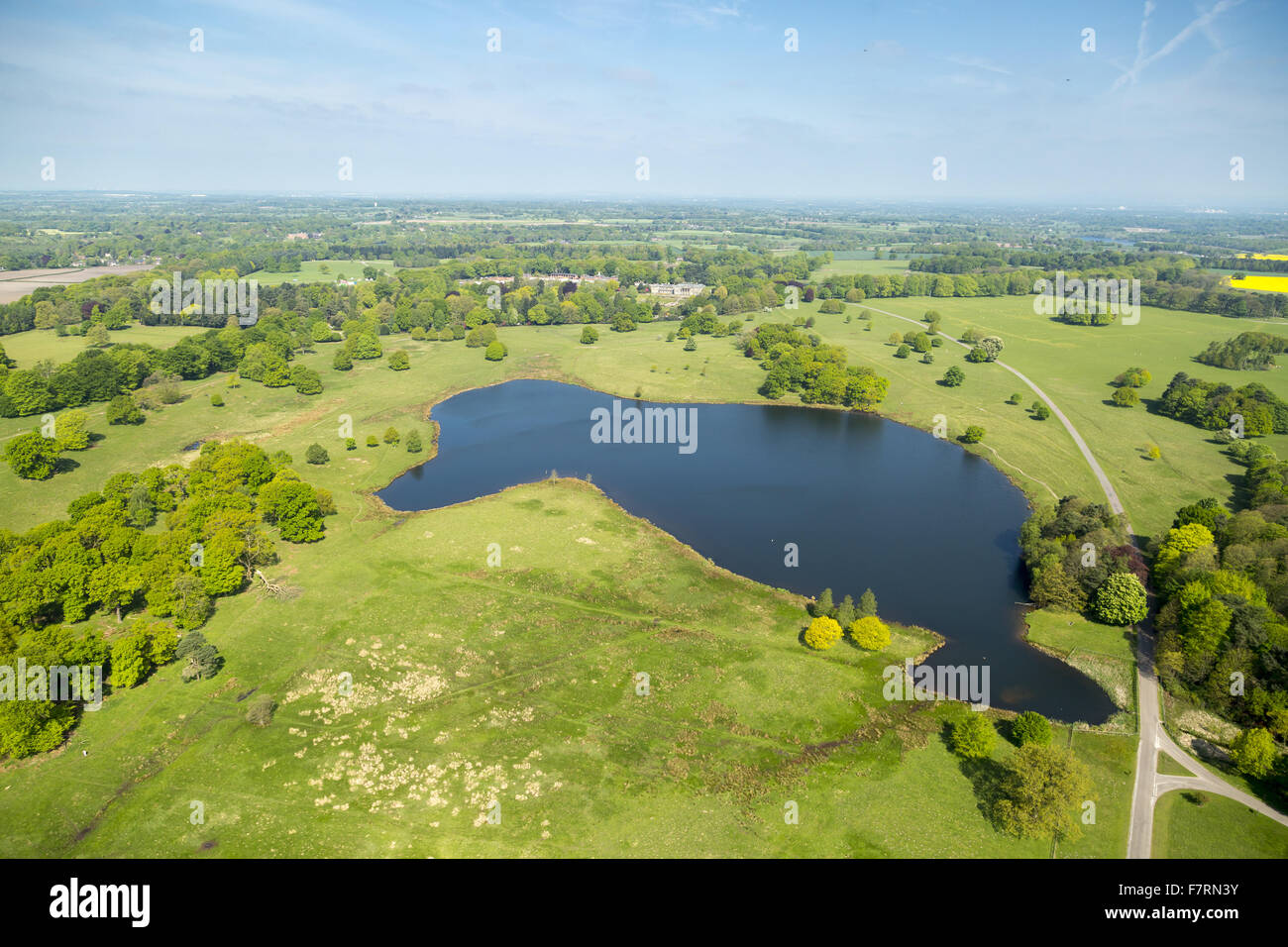 An aerial view of Tatton Park, Cheshire. The early 19th century Wyatt house sits amid a 400 hectare deer park. Stock Photo