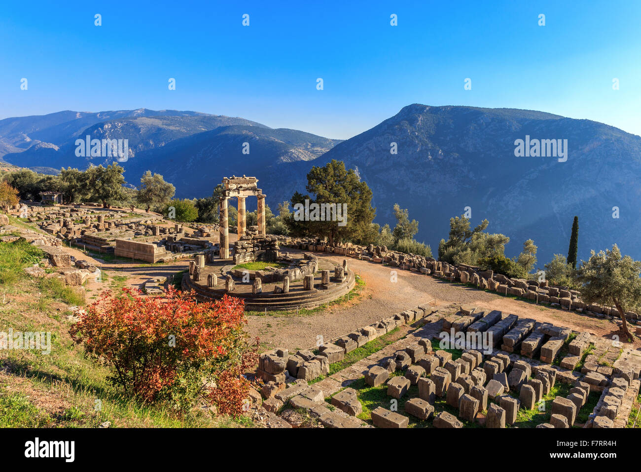 ruins Athina Pronaia temple in Ancient Delphi, Greece Stock Photo