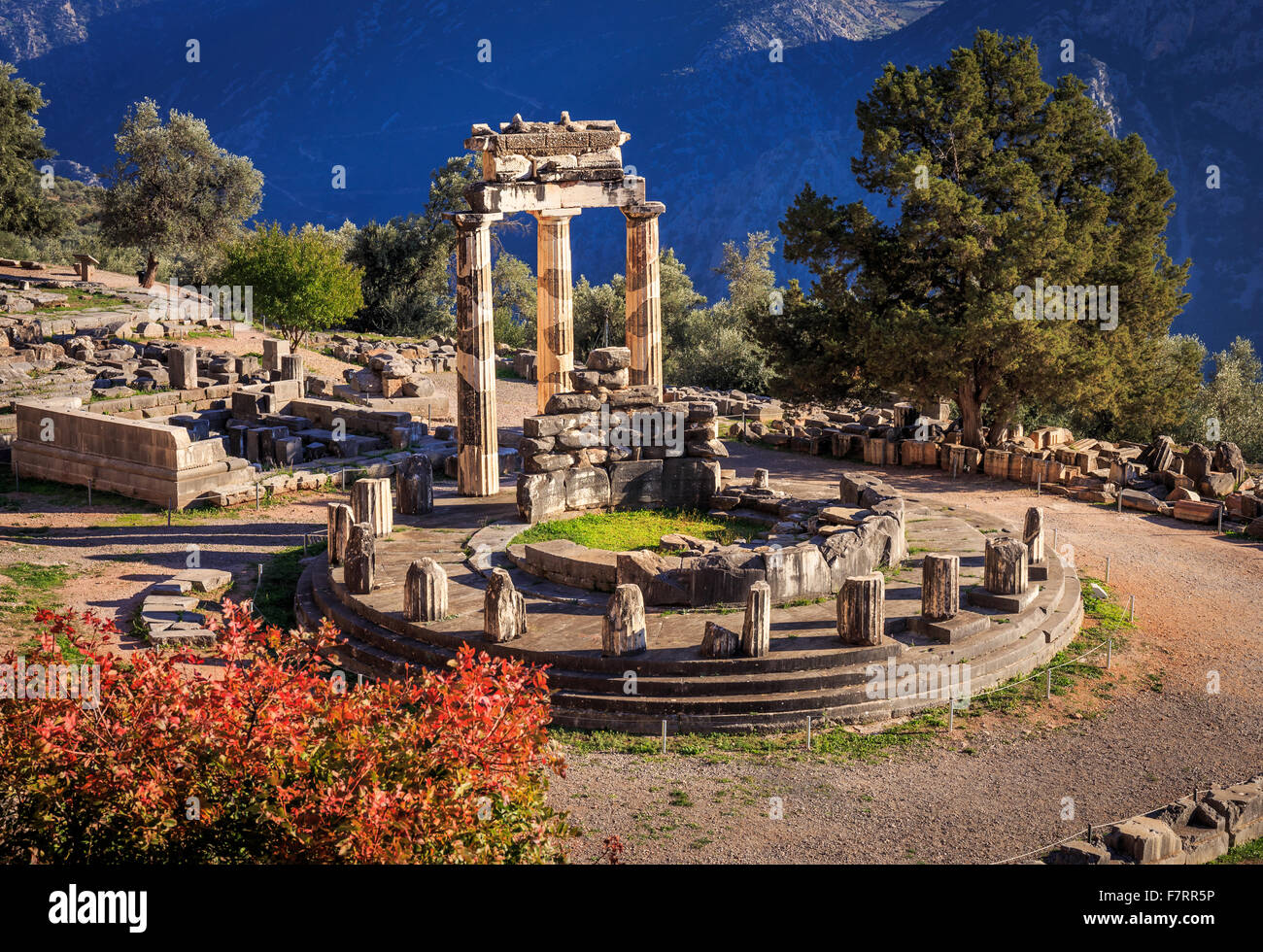 ruins Athina Pronaia temple in Ancient Delphi, Greece Stock Photo