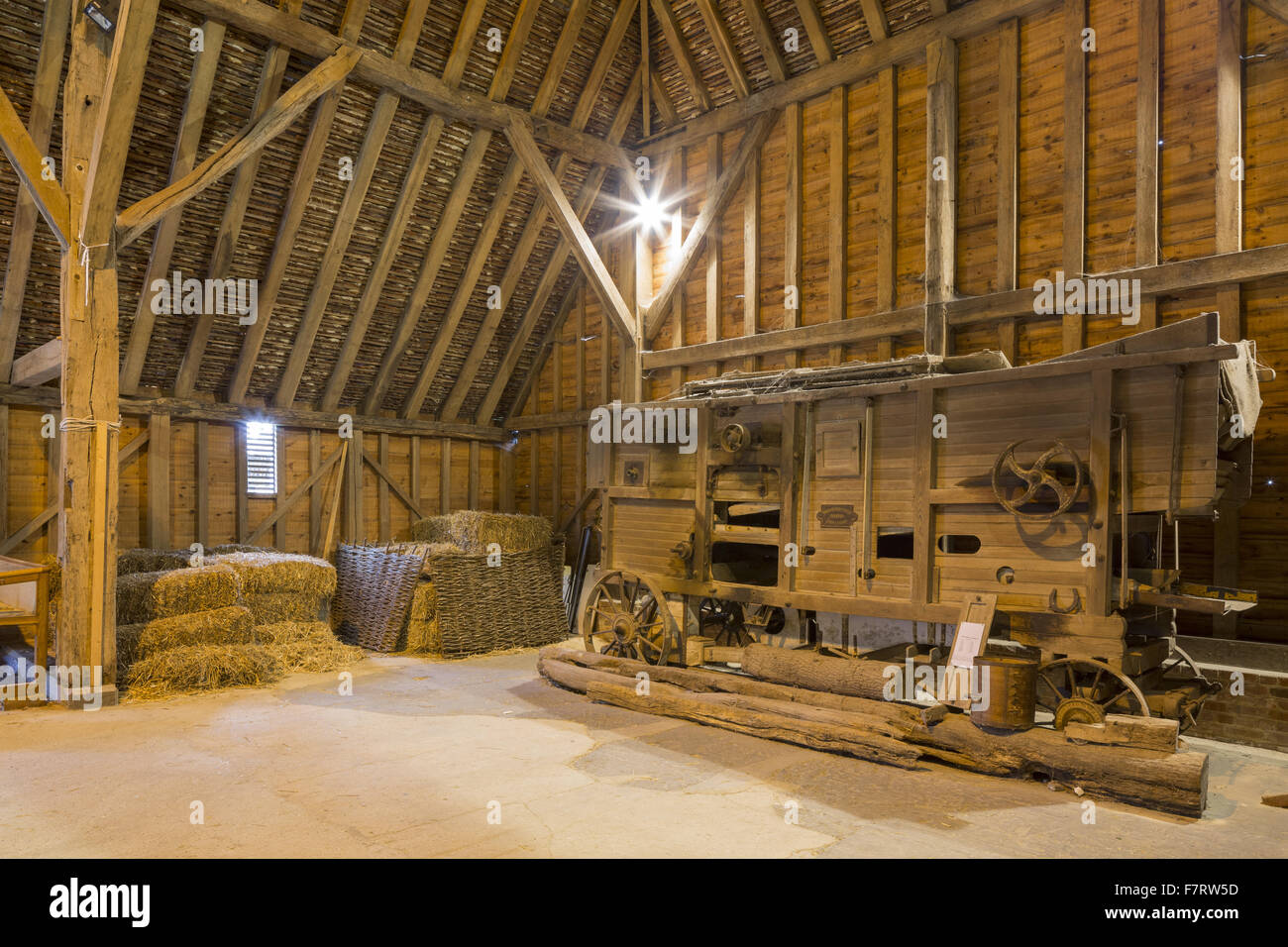 inside grange barn, essex. one of europe's oldest timber
