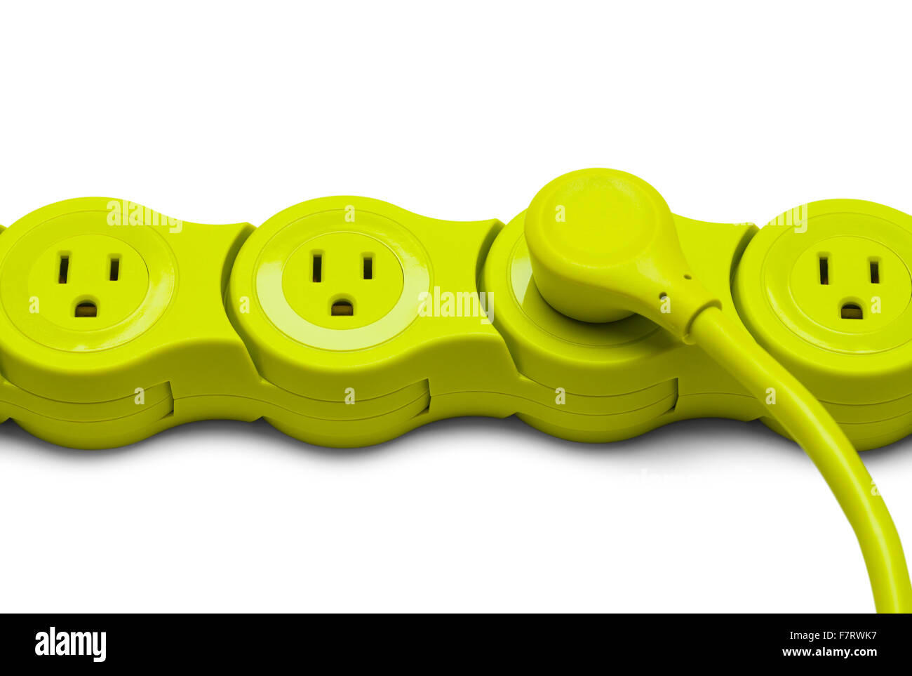 Green Power Strip with Cord Isolated on White Background. Stock Photo