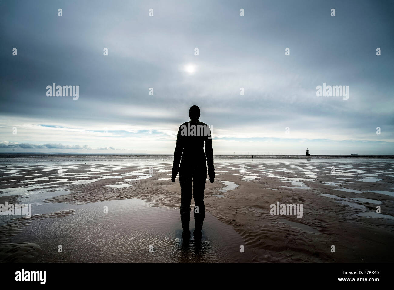 Another Place Statues by Antony Gormley Crosby Beach Liverpool, England United Kingdom Stock Photo