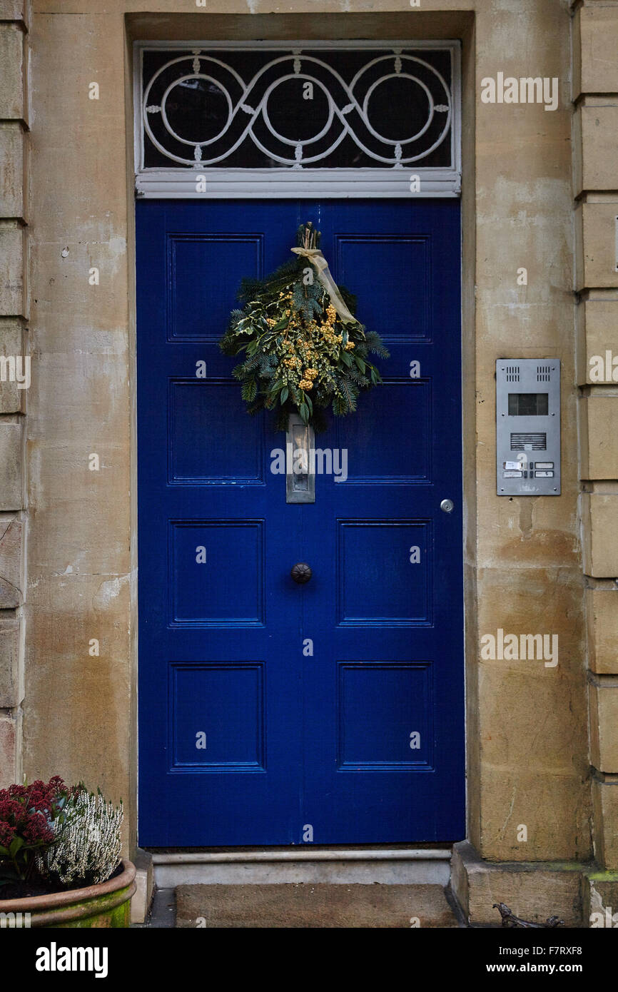 Christmas Wreath on front door Stock Photo