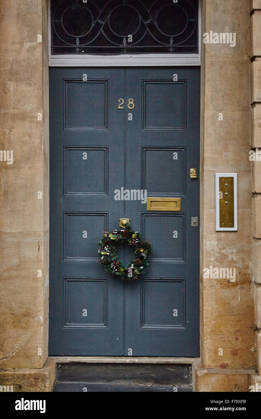 Christmas Wreath on front door Stock Photo