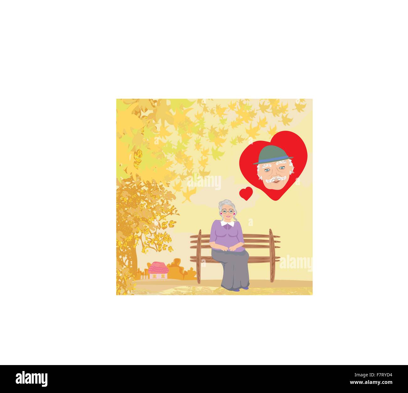 the old lady thinks about the man she loves Stock Vector