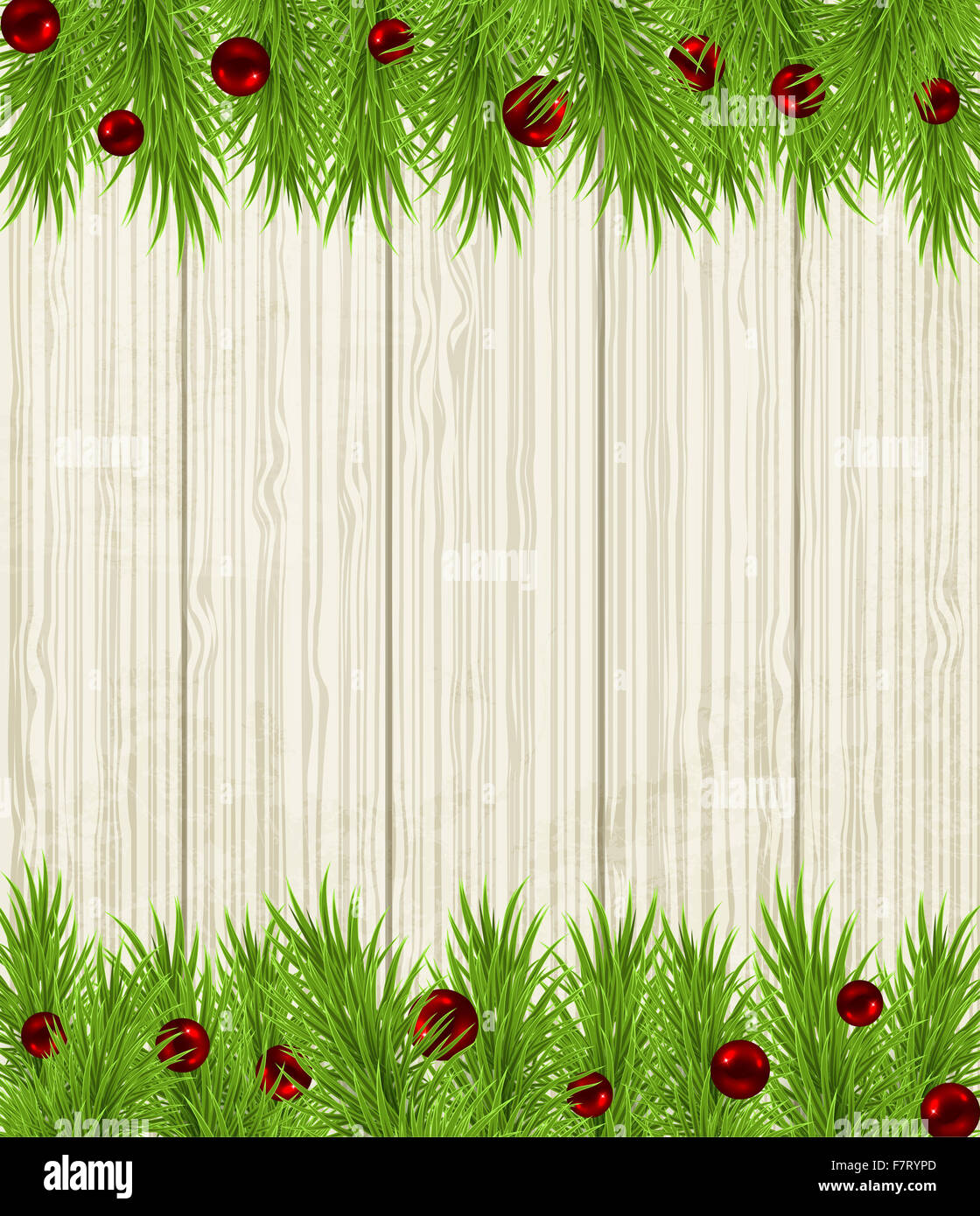 Wooden Christmas background with green fir branches Stock Photo - Alamy