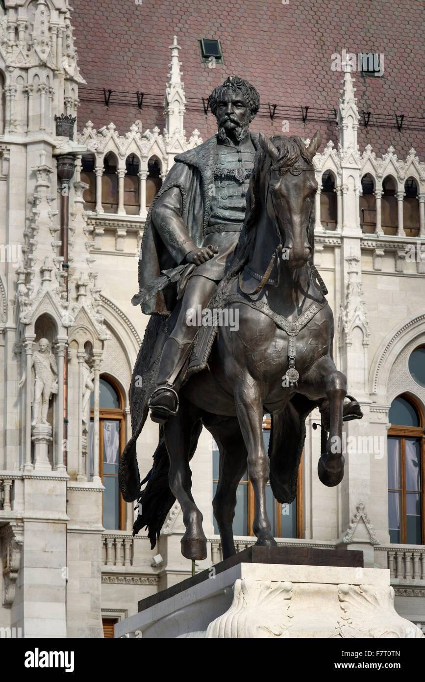Statue of count Andrássy Gyula at Parliament, Országház, at Kossuth Lajos tér in Budapest, Hungary UNESCO-world heritage Stock Photo