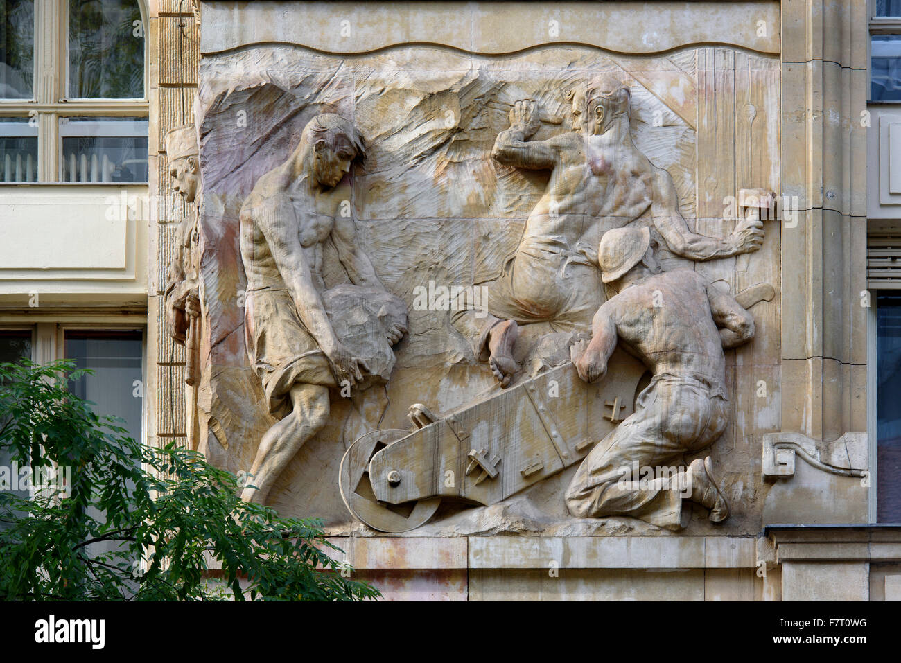 Relief at  rear of Hungarian  National Bank Hold u.2, Budapest, Hungary Stock Photo