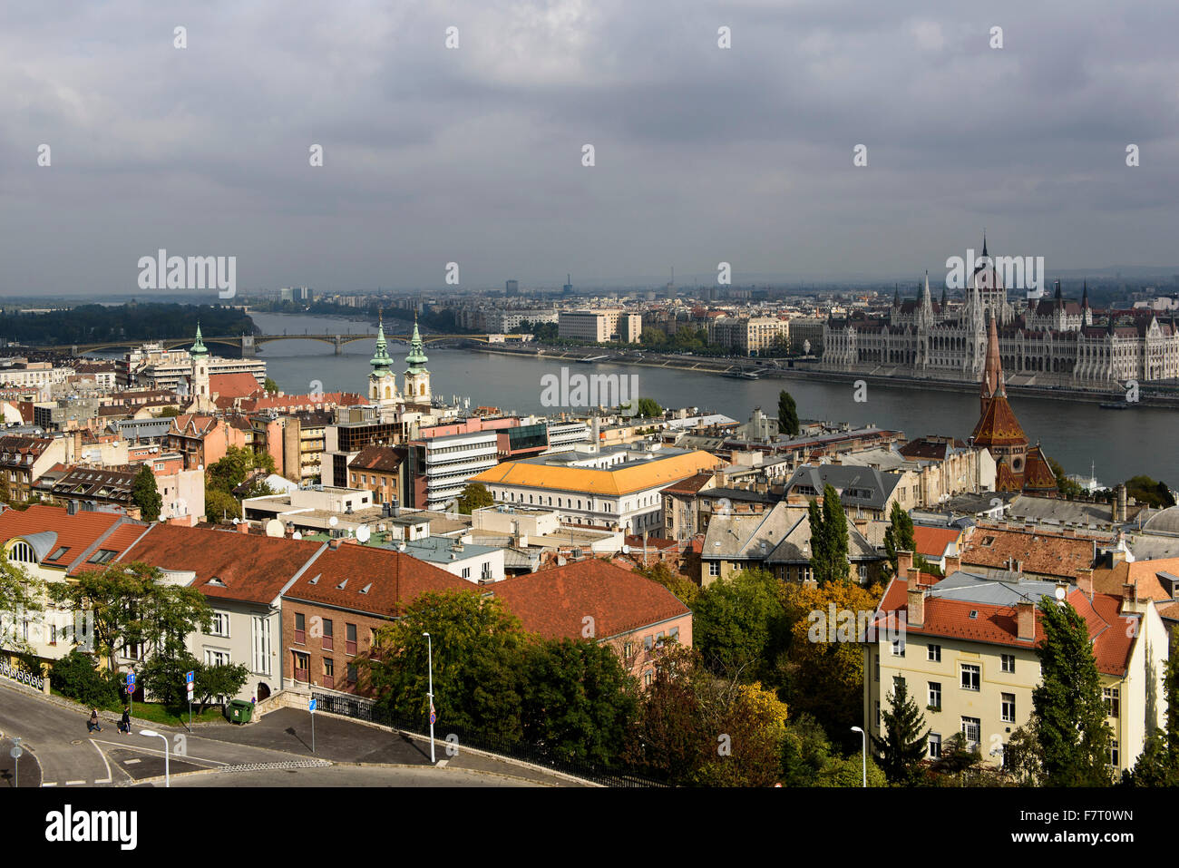 view from  Buda on  Pest and danube Budapest, Ungarn, UNESCO-Weltkulturerbee Stock Photo