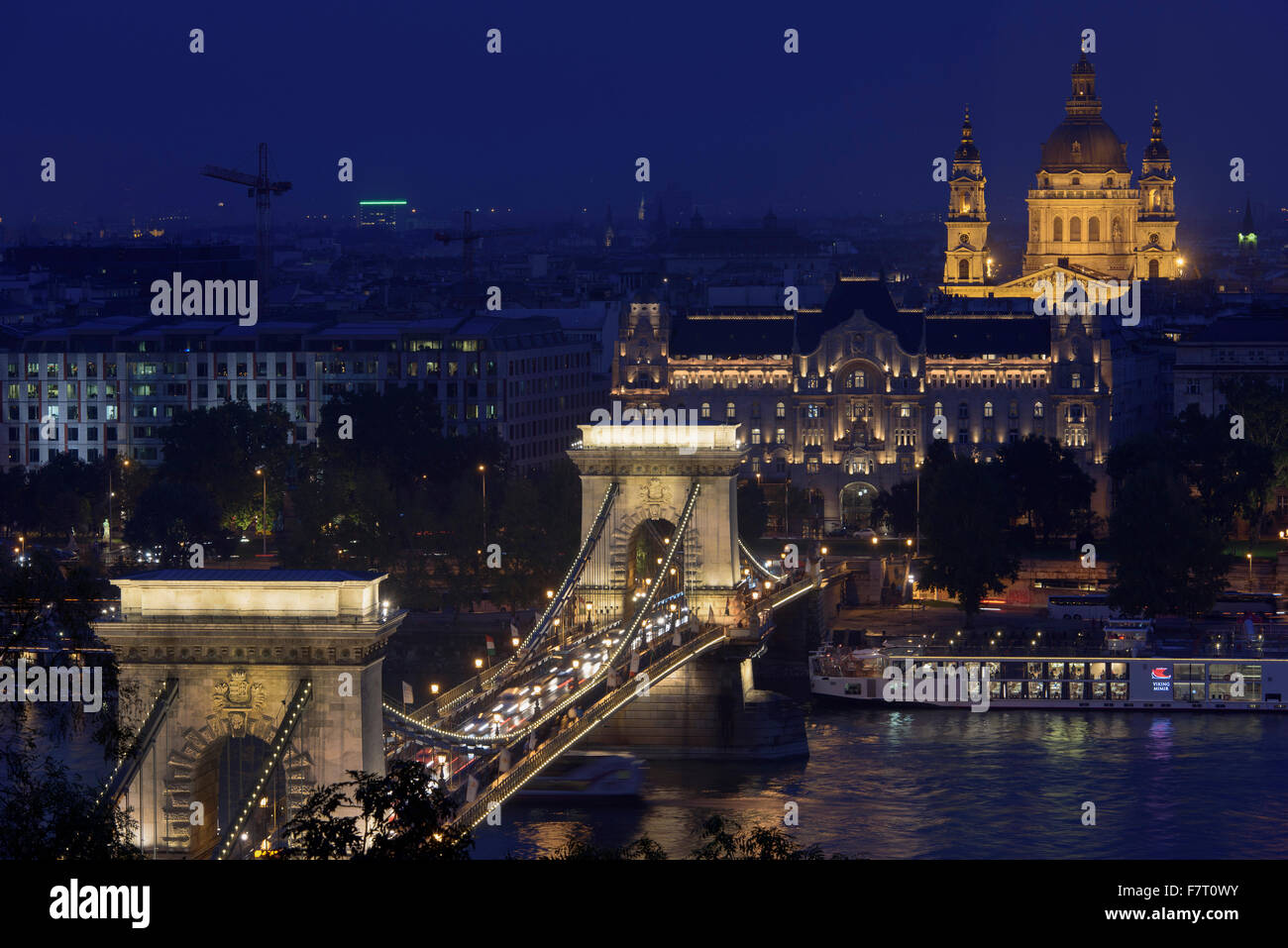 Budapest Hungary City Night Skyline Danube River Chain Bridge Framed Picture I