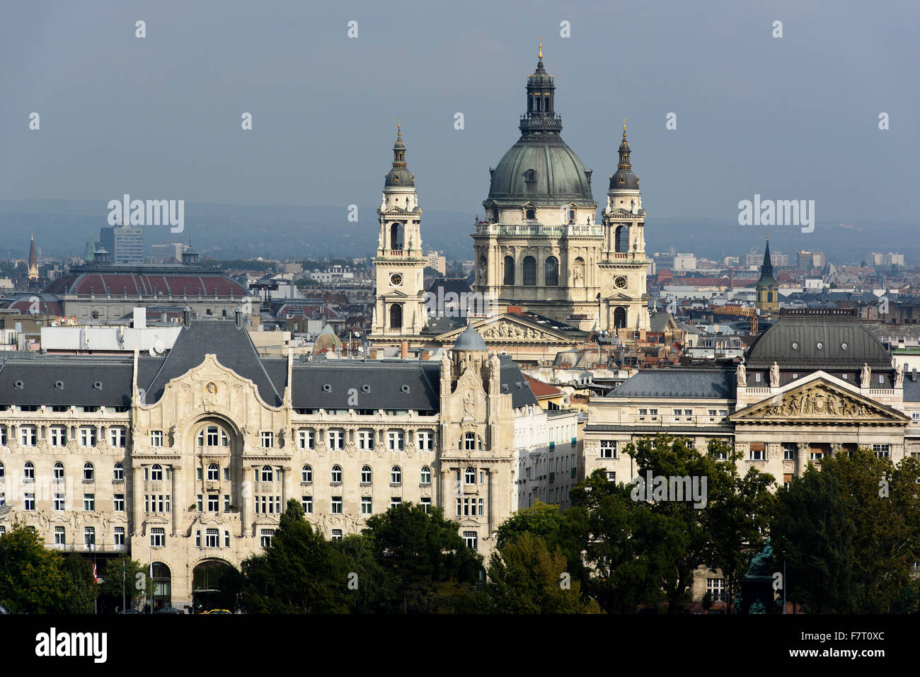 View from Buda on  Pest Danube bank with Palais Gresham and St.Stephan, Budapest, Hungary UNESCO-world heritiage Stock Photo