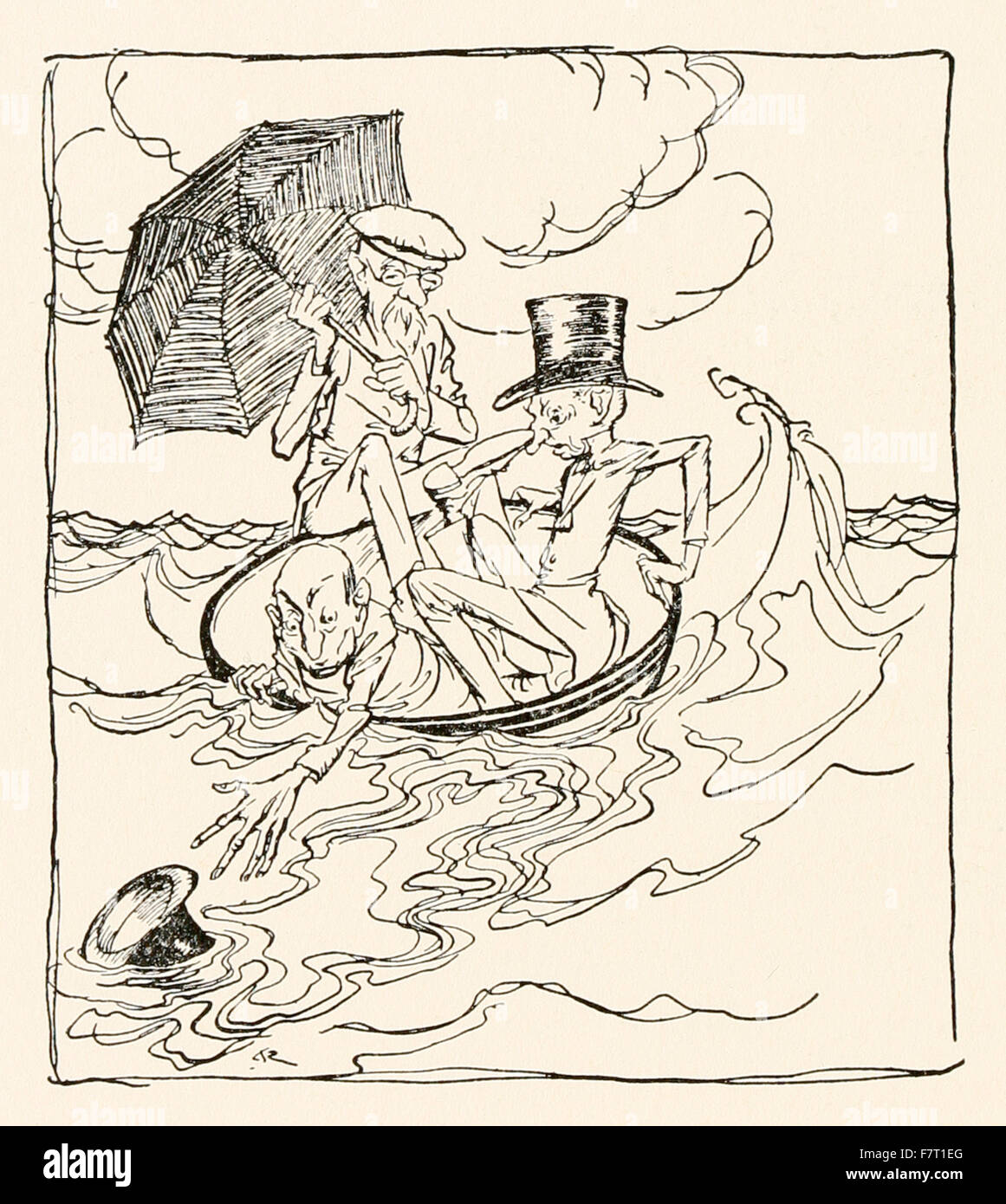 'Three wise men of Gotham' from 'Mother Goose - The Old Nursery Rhymes' illustration by Arthur Rackham (1867-1939). See description for more information. Stock Photo