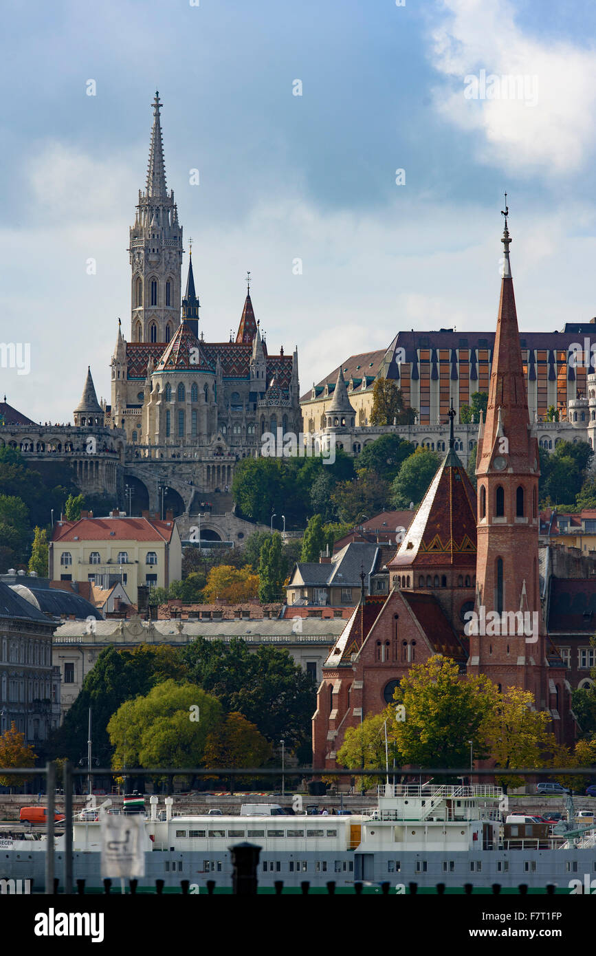 Buda with Matthew-church,  fisherman's bastion back and reformed church front,  Budapest, Hungary UNESCO-world heritage Stock Photo