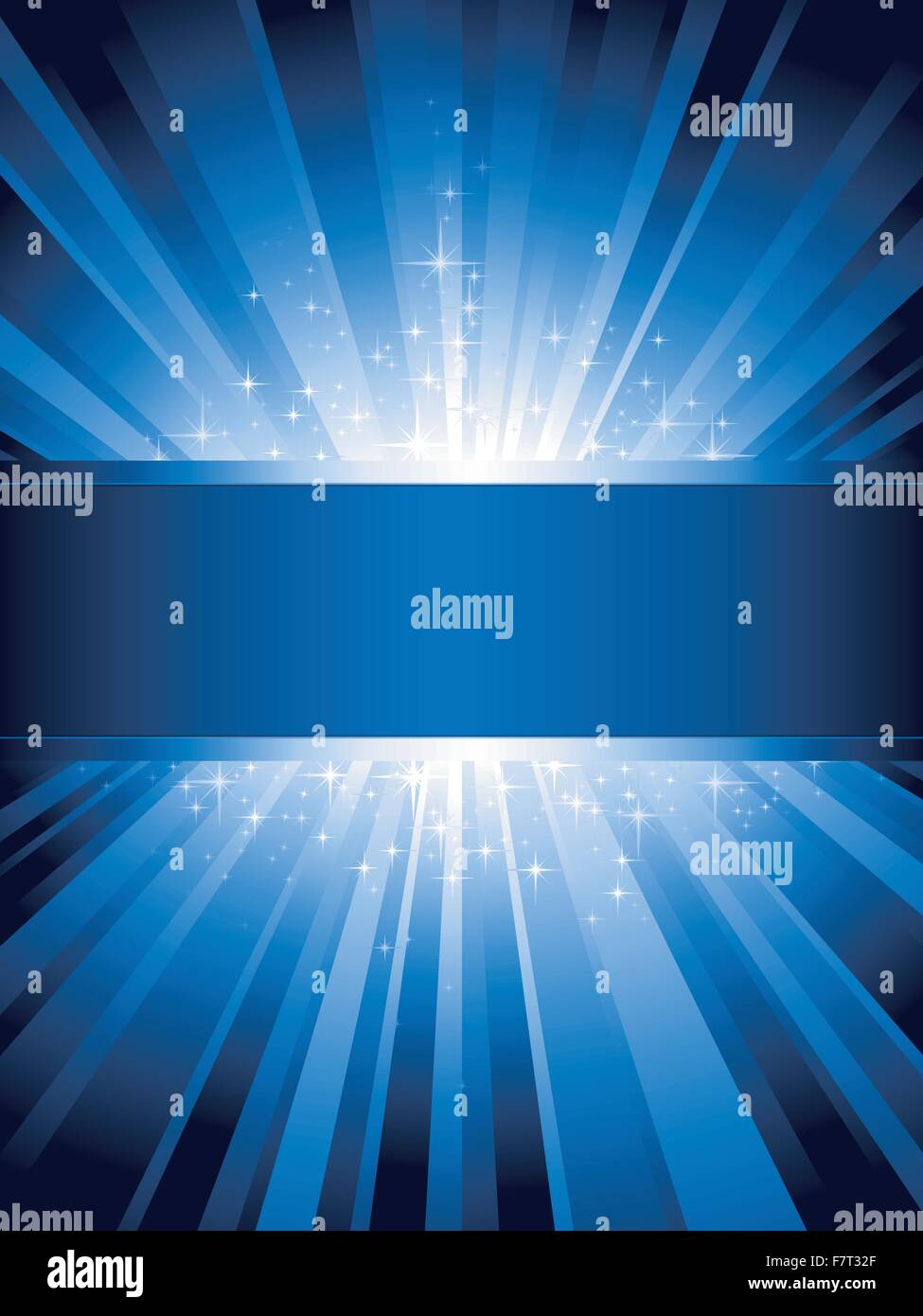 Vertical blue light burst with stars and copy-space Stock Vector
