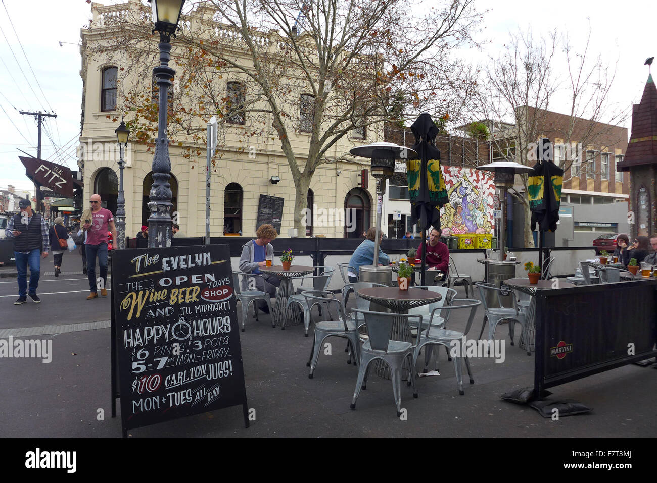 An outdoor cafe/bar on Brunswick Street in Fitzroy Melbourne Australia in winter Stock Photo Alamy