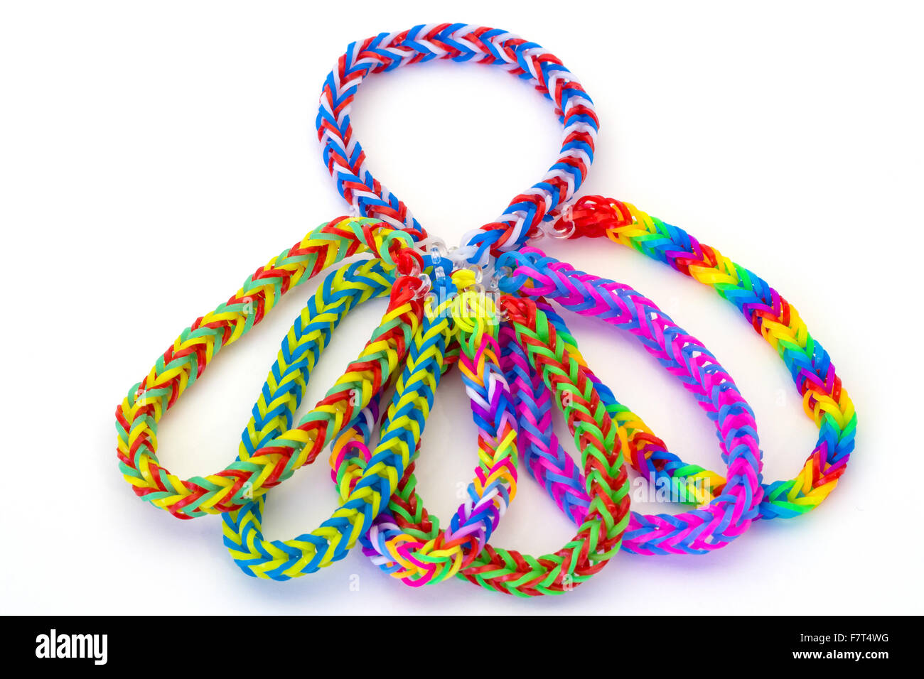 Rainbow loom Colored rubber bands for weaving accessories Stock Photo -