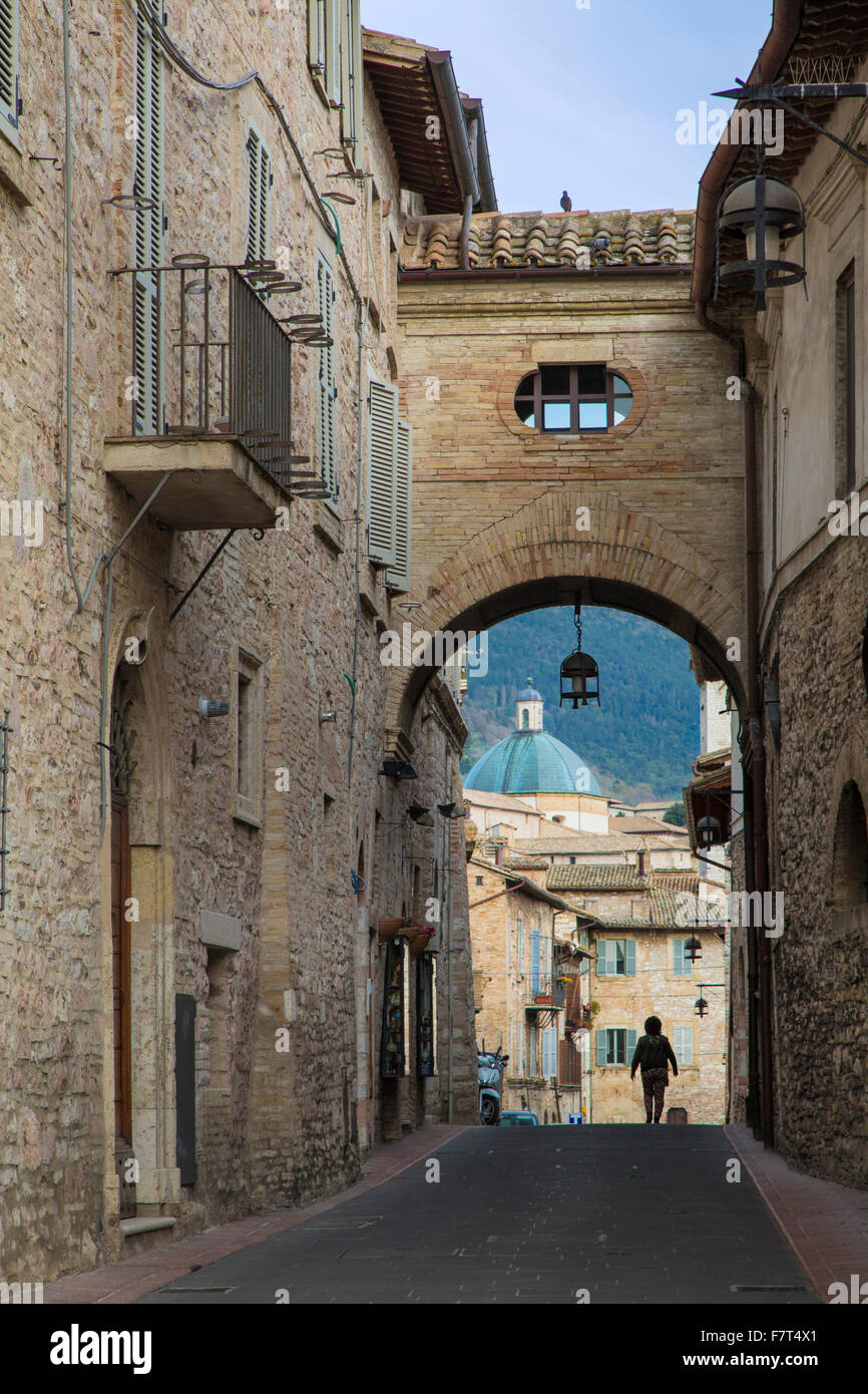 View down Via San Paolo, Assisi, Umbria, Italy Stock Photo