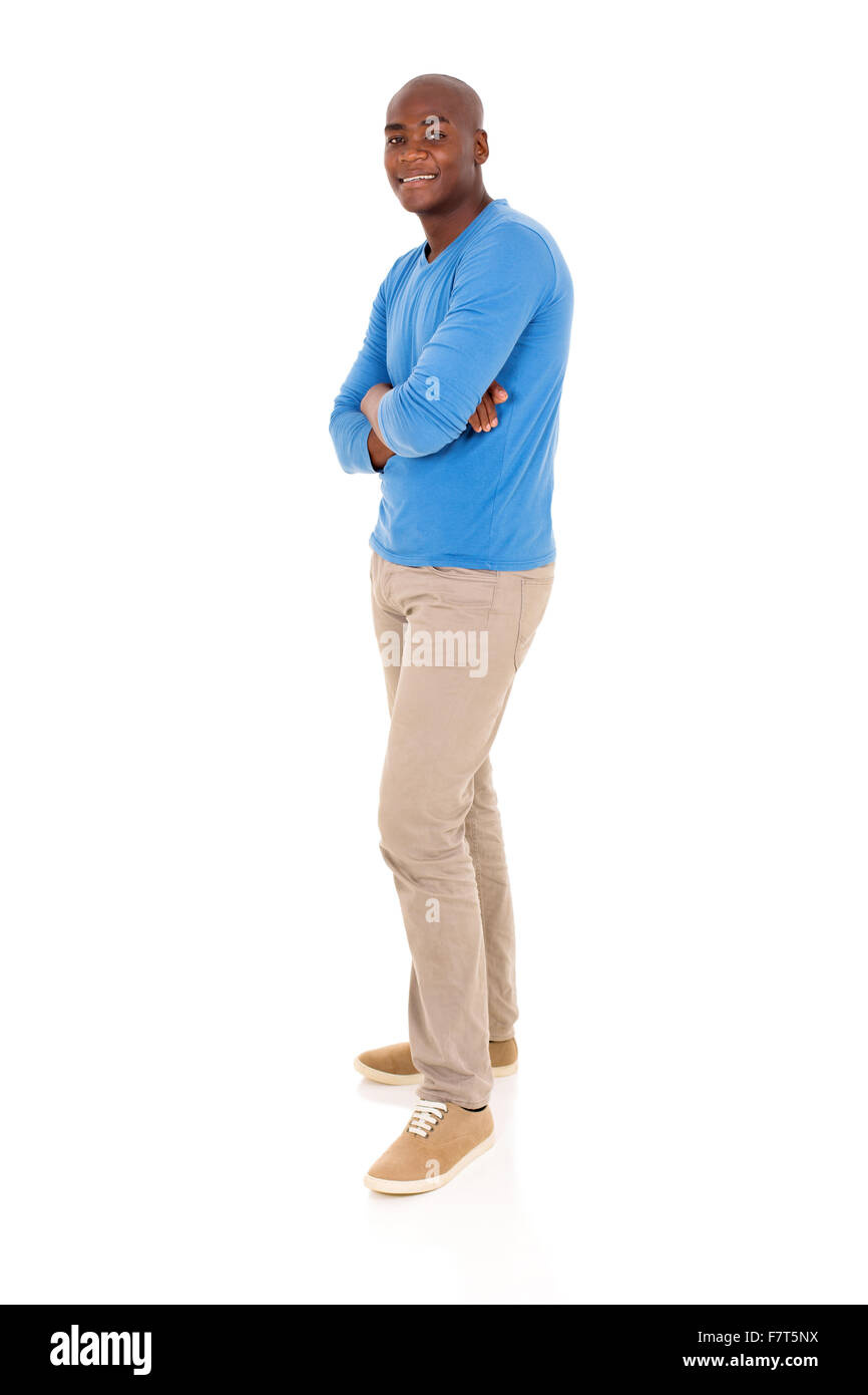 handsome young black man with arms crossed isolated on white Stock Photo