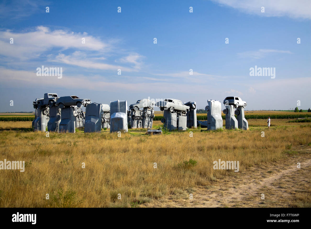 Nebraska - Carhenge, a re-creation of England's Stonehenge done with car bodies on a farm near the town of Alliance Stock Photo