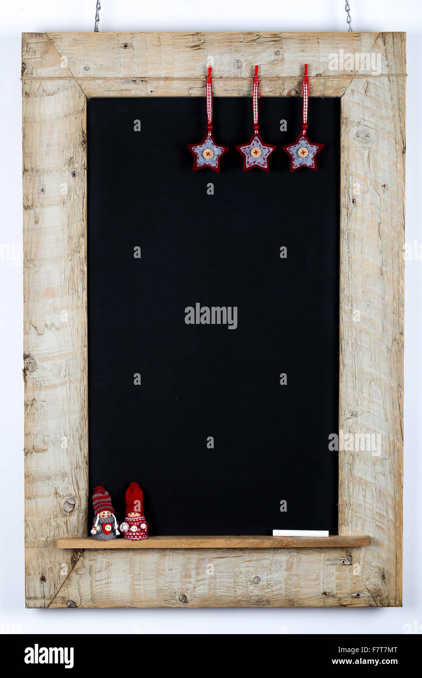 Chalkboard blackboard with red grey fabric stars and small children ...