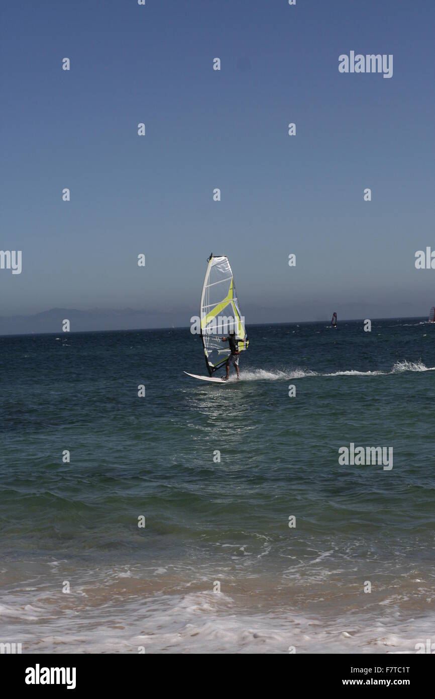 TARIFA, CADIZ, SPAIN - AUGUST 17: Unidentified Windsurfer close Punta Paloma Beach, South of Spain. Tarifa, August 17th, 2008 Stock Photo