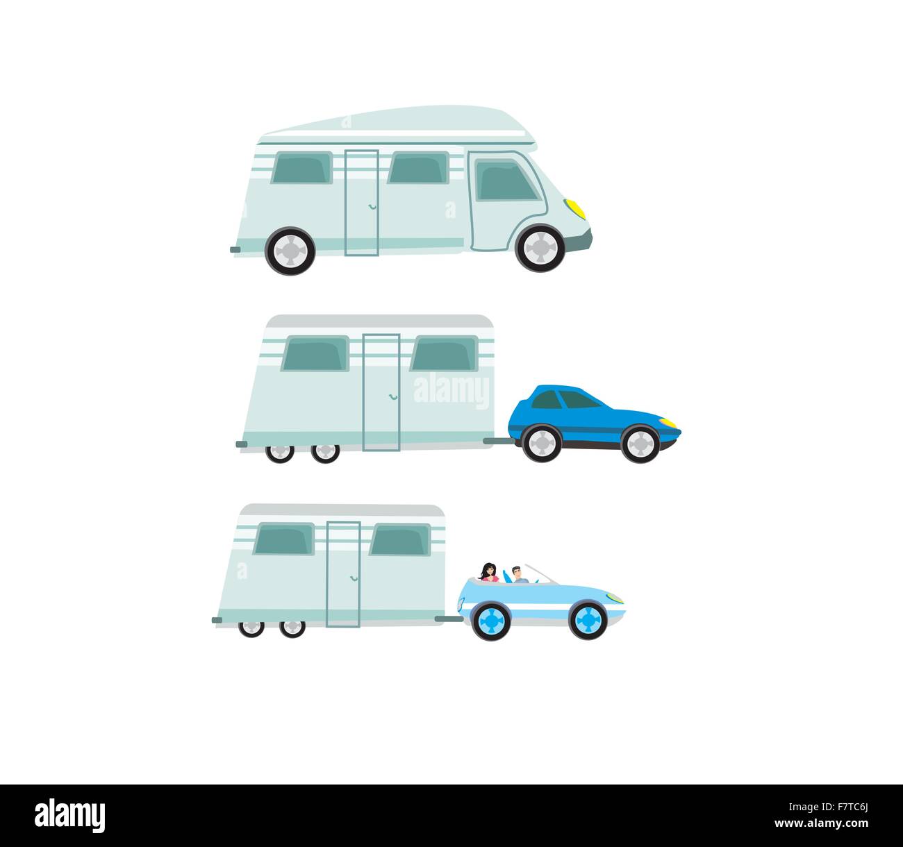 camper and trailer set,  isolated Stock Vector