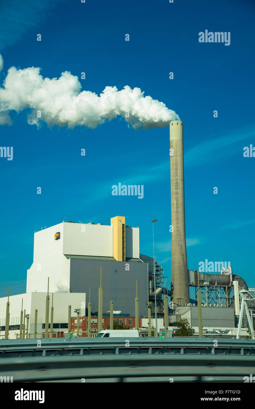 powerstation with fumes in rotterdam holland Stock Photo