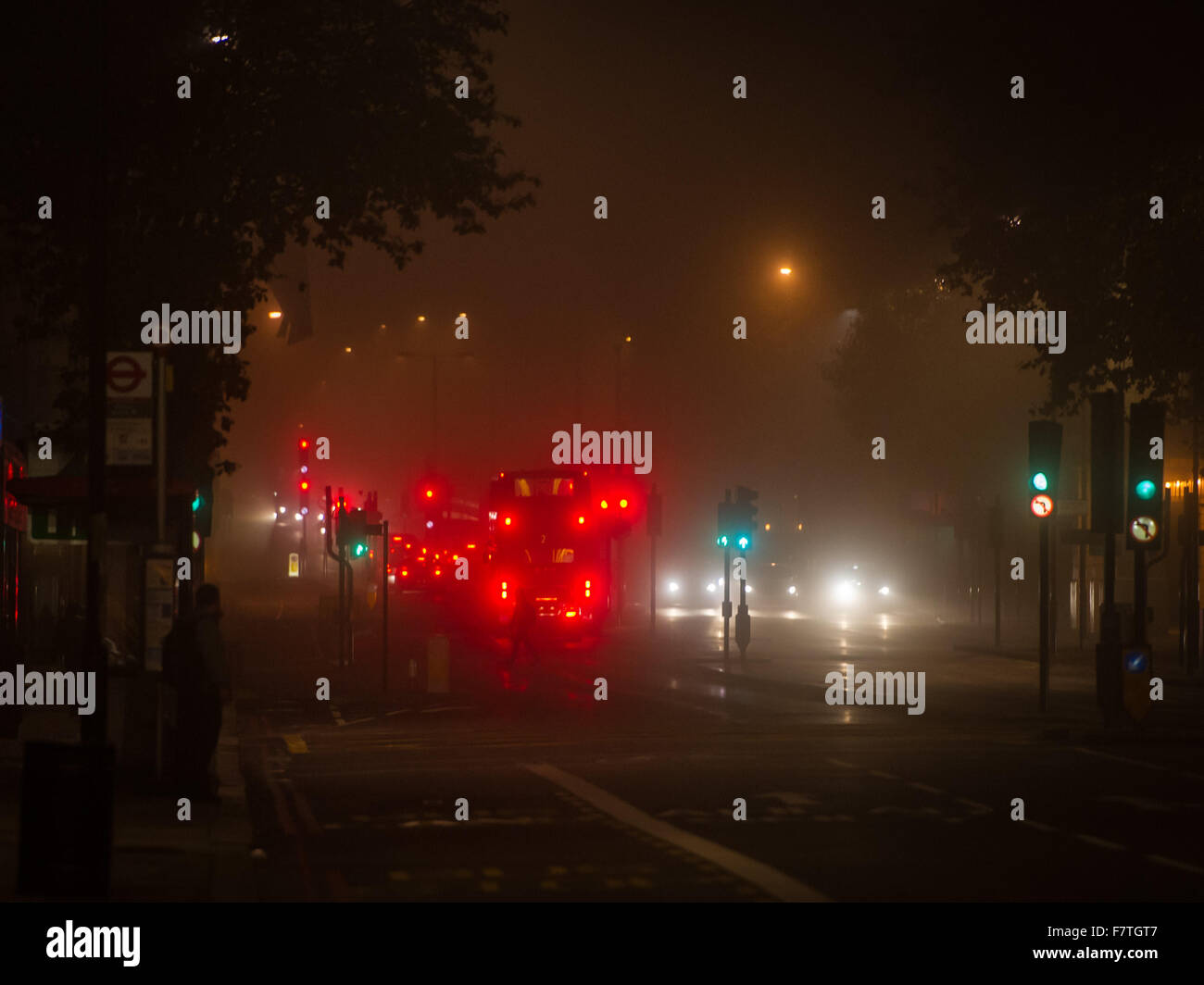 A layer of fog descents over London leading to poor visibility on ...
