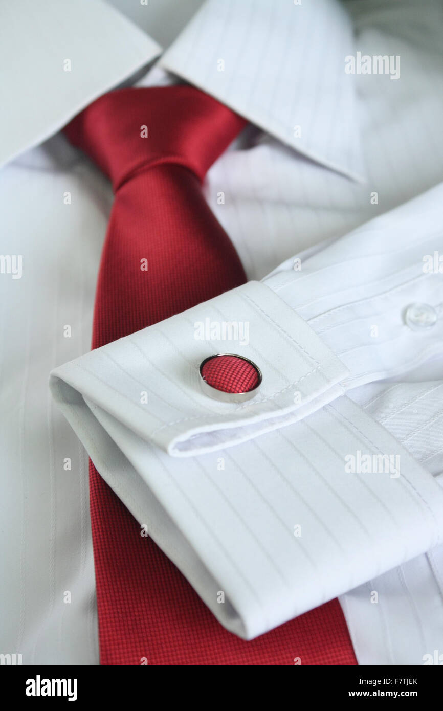 White dress shirt with red tie detailed closeup Stock Photo Alamy