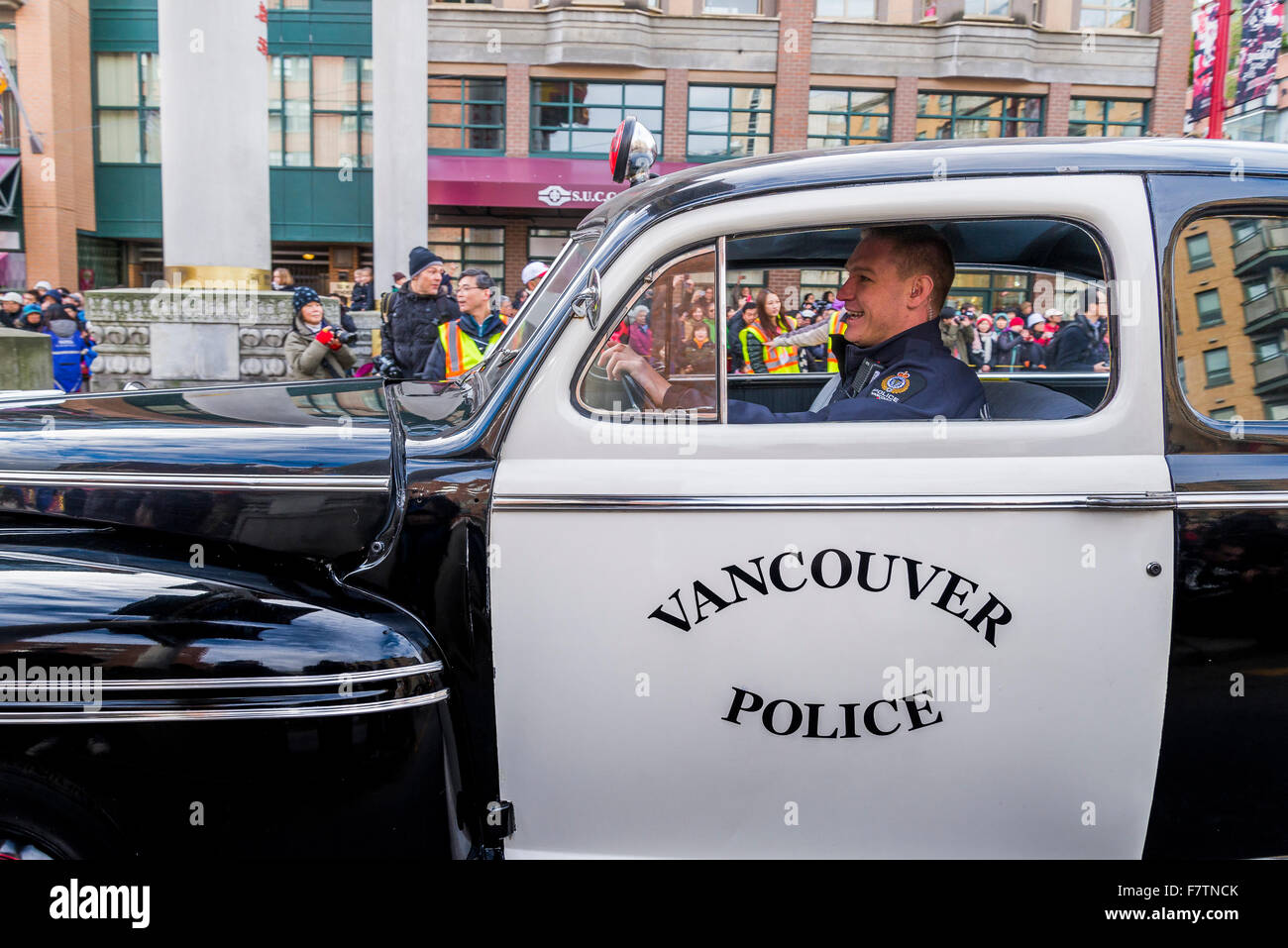 Vintage Vancouver police car, Parade, Vancouver, British Columbia, Canada Stock Photo