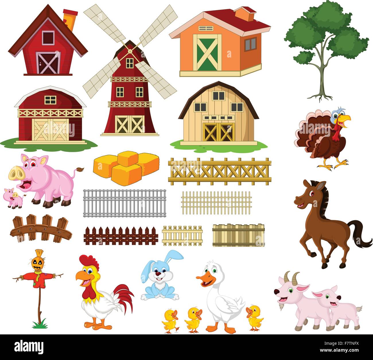 illustration of the things and animals at the farm Stock Vector