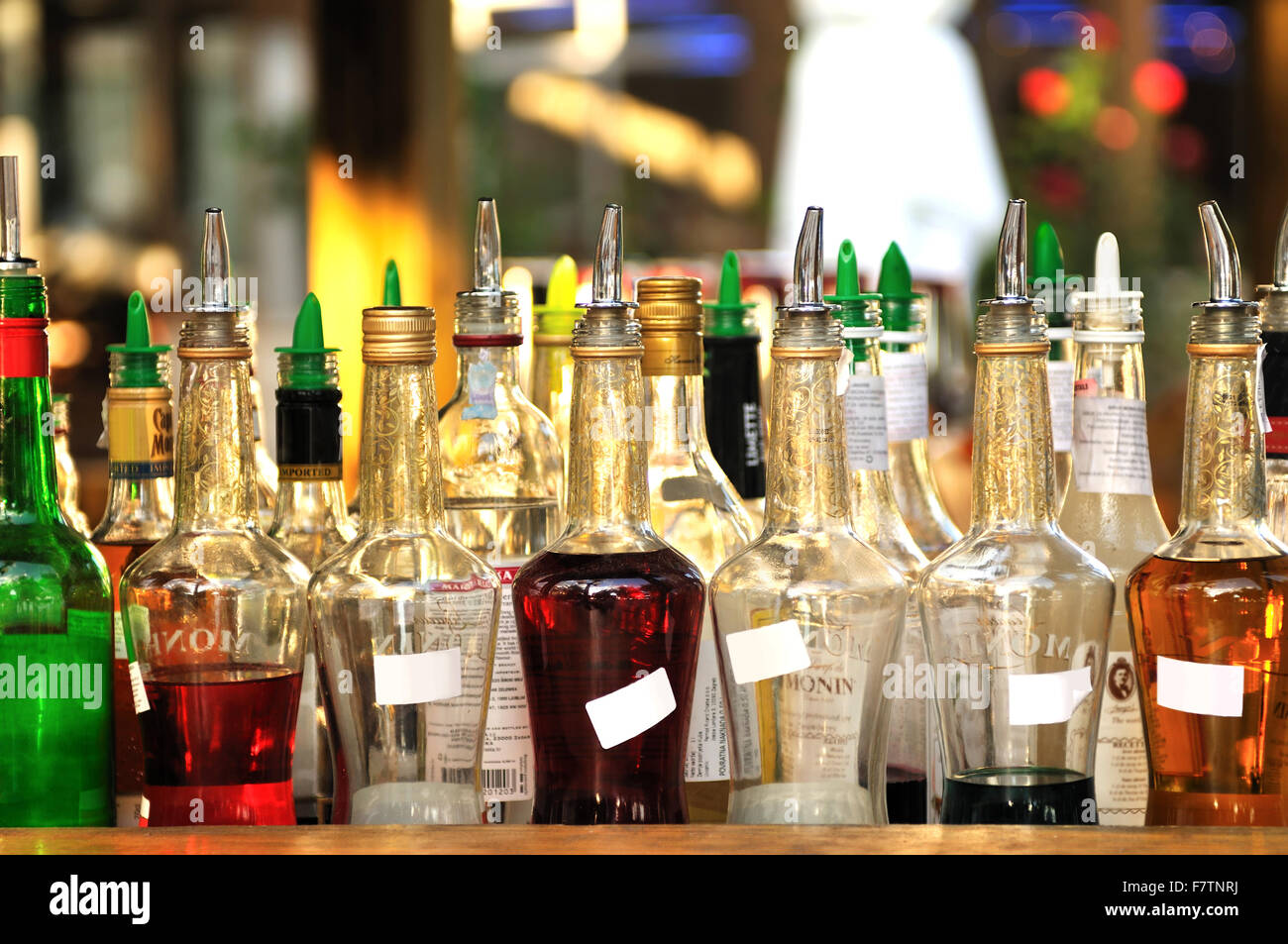 Many bottles of alcohol in a bar Stock Photo