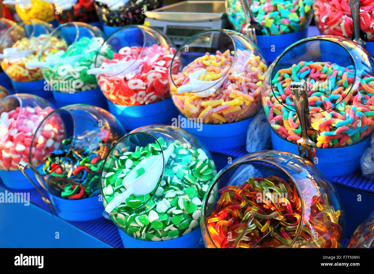 Sweet colorful candy in shop Stock Photo - Alamy