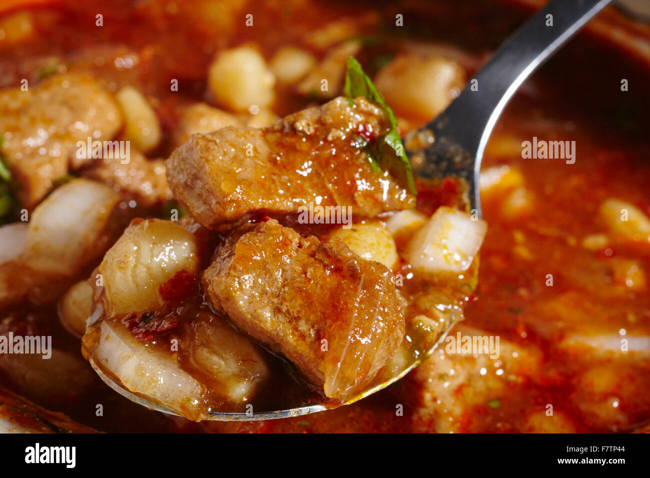 Posole, the Mexican pork and hominy stew. A Christmas favorite. Stock Photo