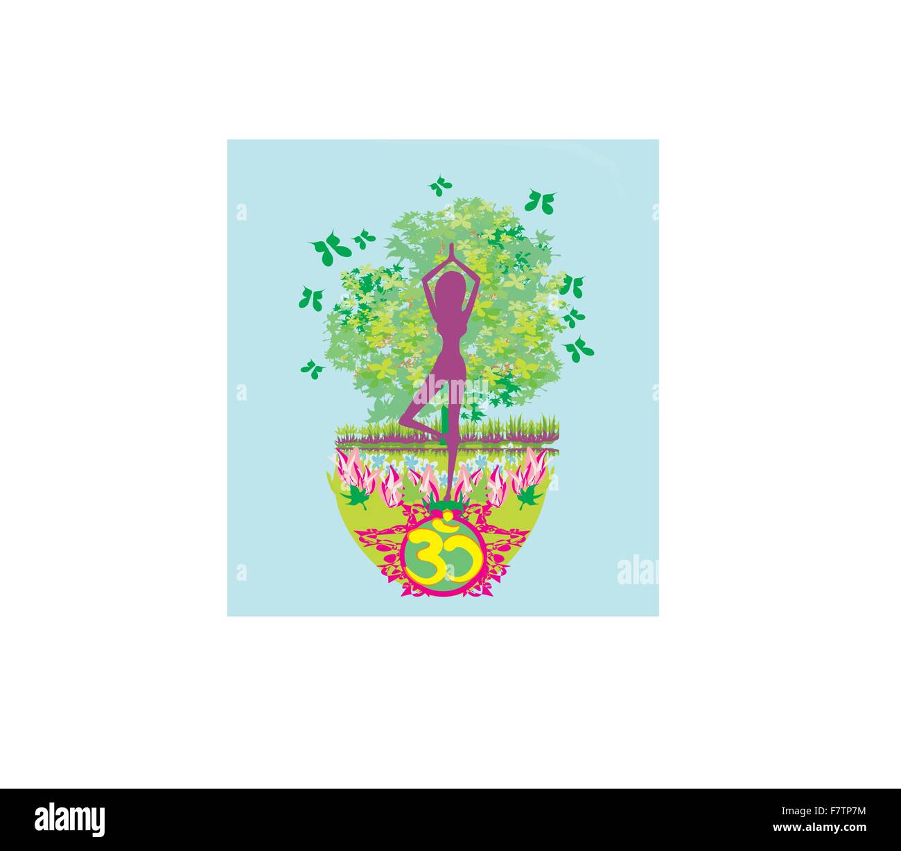 Pink, Purple And Peach Yoga Pose Silhouettes Femenine Birthday Card For Her